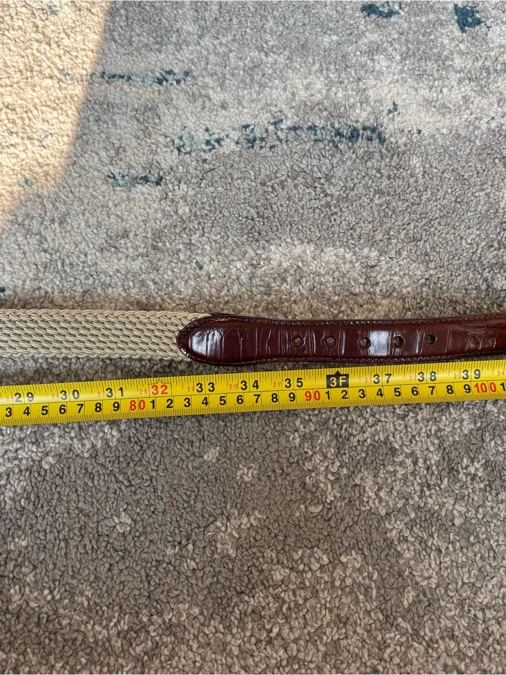 Brighton Elastic Cord Belt with Croco Leather Accent Brass Buckle Mens 38